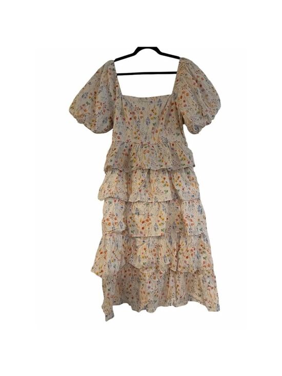Lovelo Dresses & Skirts - Lovelo Floral Ruffle Mini Dress - Creamy Botanical Print - Puffy Sleeves - NWT -